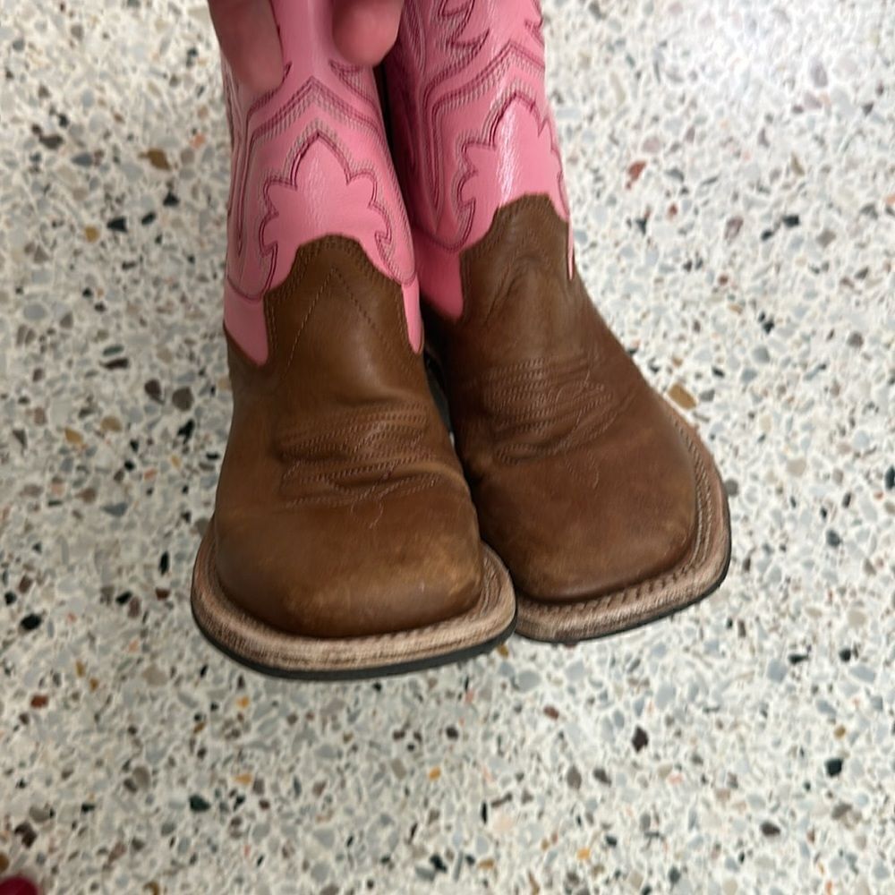 Old West kids brown pink corona calf square the cow girl boot 10.5 D wes… - Picture 3 of 8